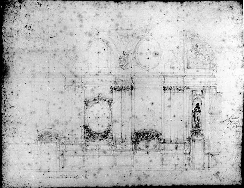 Sezione longitudinale della Sacrestia di S.Luigi di Palazzo a Napoli (disegno) di Vanvitelli Luigi (sec. XVIII)