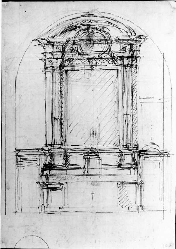 Progetto per l'altare maggiore nella sacrestia di Sant'Agostino in Roma (disegno) di Vanvitelli Luigi (metà sec. XVIII)