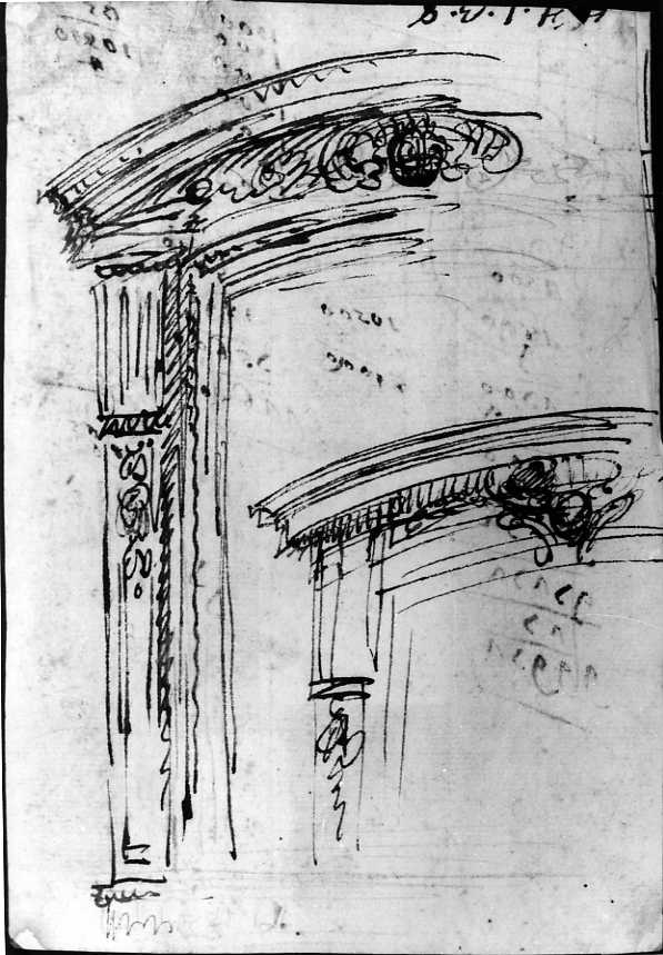 cornice architettonica con motivi decorativi (disegno) di Vanvitelli Luigi (secondo quarto sec. XVIII)