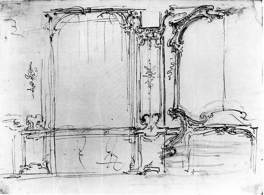 arredo di parete con specchiera/ camino (disegno) di Vanvitelli Luigi (metà sec. XVIII)