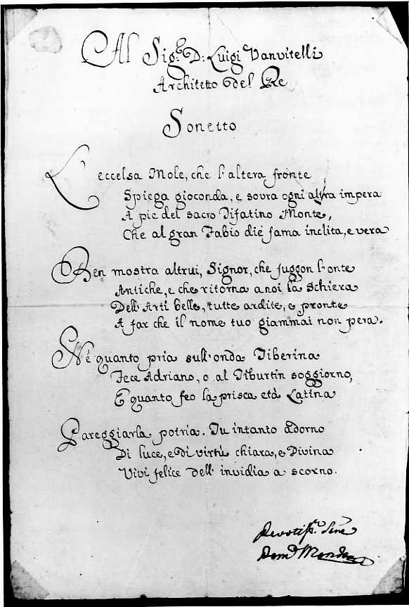 Sonetto di Domenico Mondo (disegno) di Vanvitelli Luigi (terzo quarto sec. XVIII)