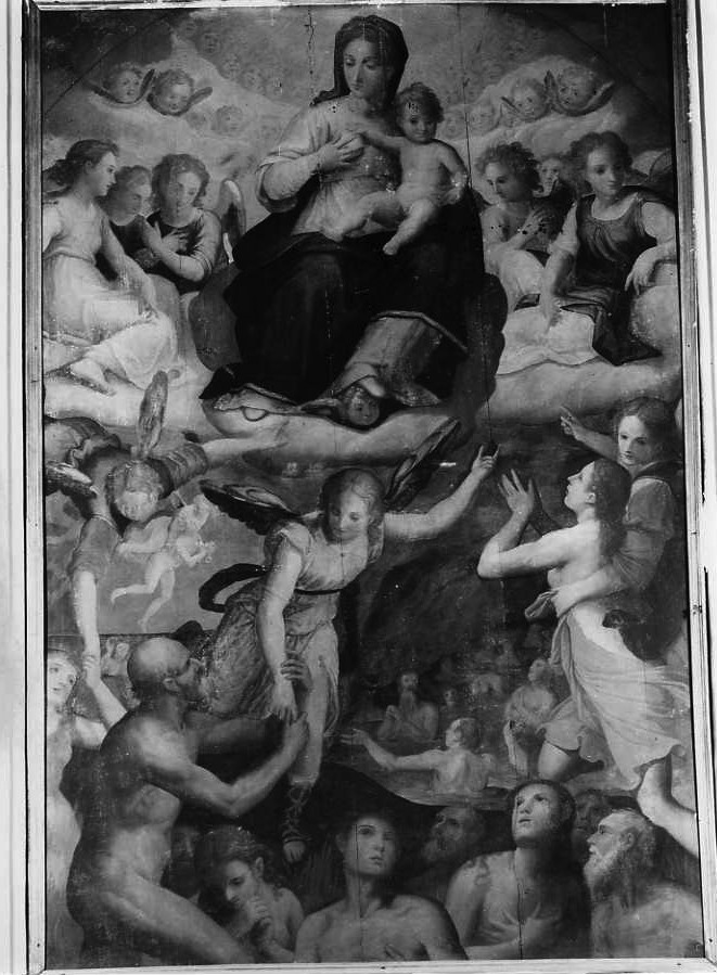 Madonna con Bambino, angeli e anime purganti (dipinto) di Balducci Giovanni detto Cosci (sec. XVII)