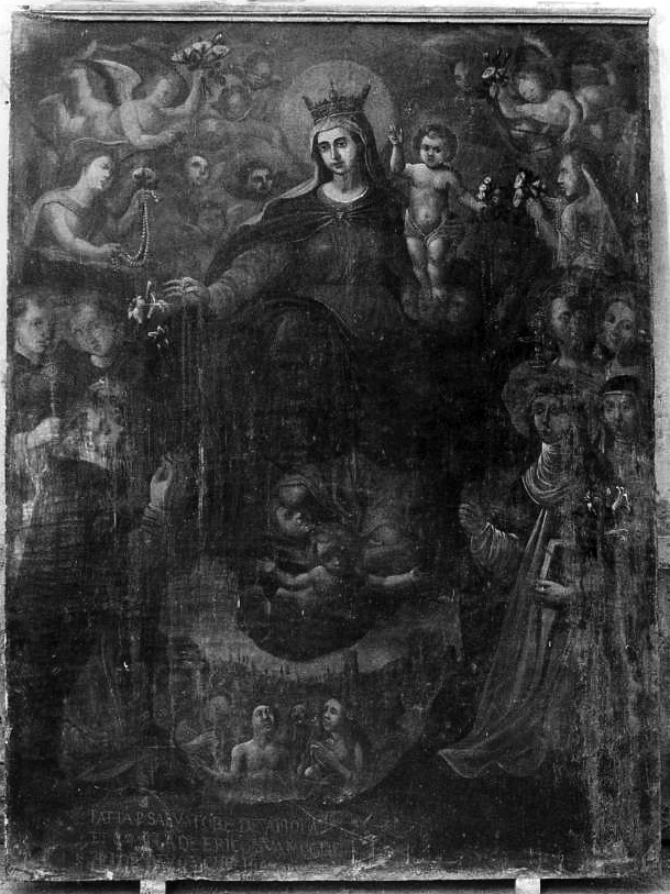 Madonna del Rosario con San Domenico e Santa Caterina da Siena (dipinto) - ambito campano (sec. XVII)