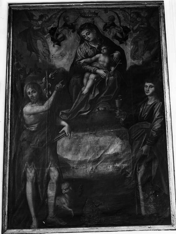 Madonna con Bambino tra angeli e Santi (dipinto) di Curia Francesco (maniera) (sec. XVII)