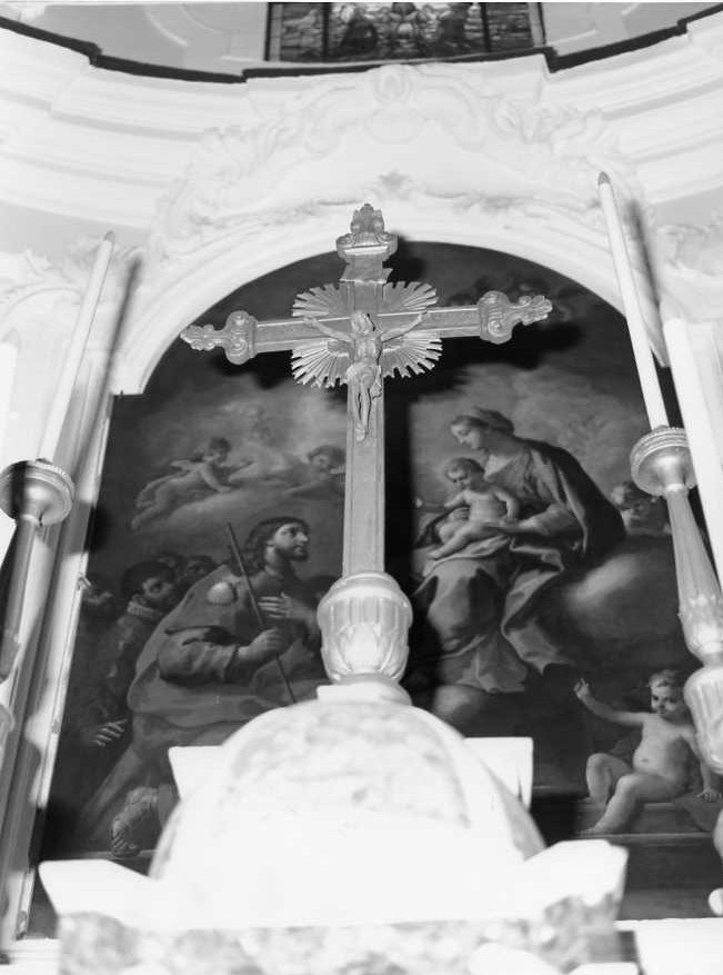 San Rocco adora la Madonna con Gesù Bambino (dipinto) di Mozzillo Angelo (attribuito) (sec. XVIII)