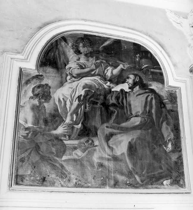 San Francesco d'Assisi morente ha la visione dell'angelo che suona il violino (dipinto) di Solimena Francesco detto Abate Ciccio (scuola) (sec. XVIII)