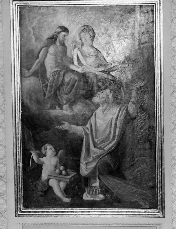 Cristo e la Madonna restituiscono a San Nicola le insegne episcopali (dipinto) di Pedicini F (attribuito) (sec. XIX)