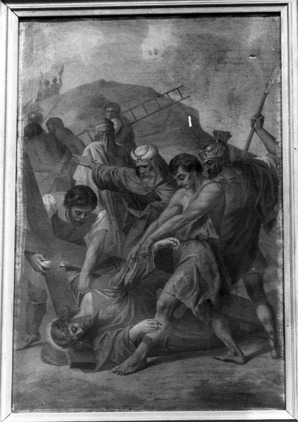 stazione V: Gesù aiutato da Simone il Cireneo a portare la croce (dipinto) - ambito campano (seconda metà sec. XIX)