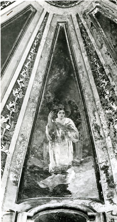 angelo con torcia e cartiglio (dipinto) di Bocchetti Gaetano (prima metà sec. XX)