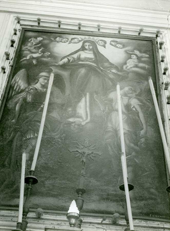 Madonna in trono con San Michele arcangelo e San Raffaele arcangelo (dipinto) - ambito campano (ultimo quarto sec. XIX)