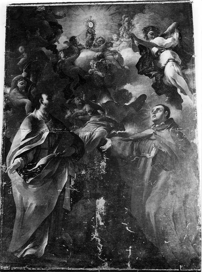 Santissimo Sacramento adorato da Santi (dipinto) di Andreoli Filippo (prima metà sec. XVIII)
