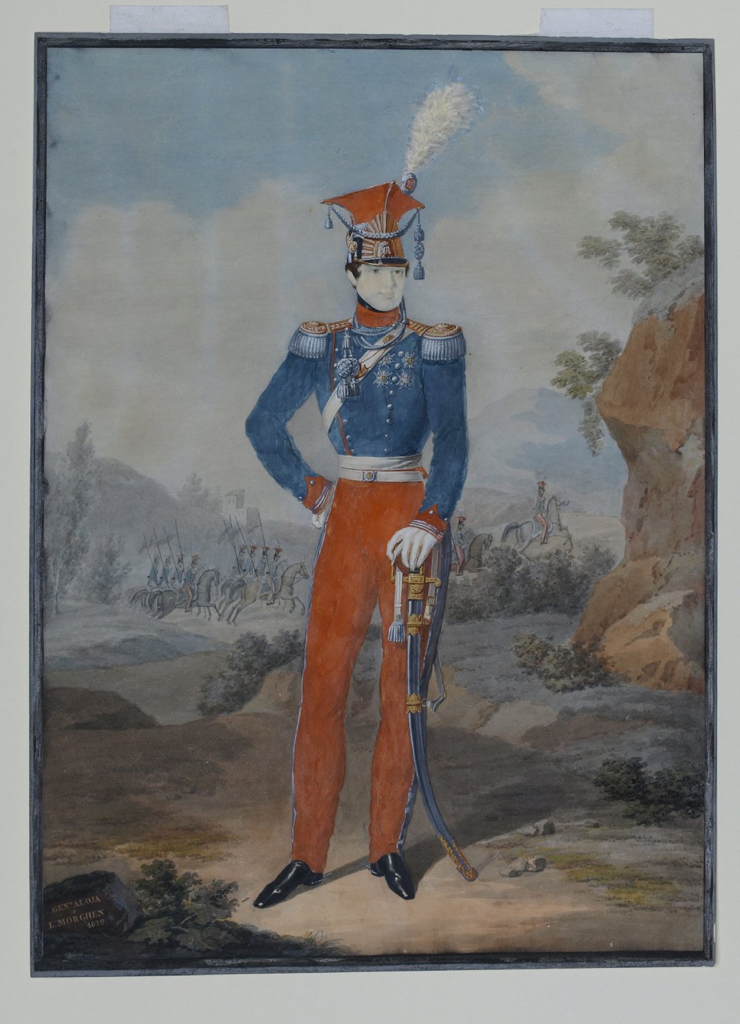 giovane ufficiale dell'esercito (stampa a colori) di Aloja Gennaro, Morghen Luigi (prima metà sec. XIX)