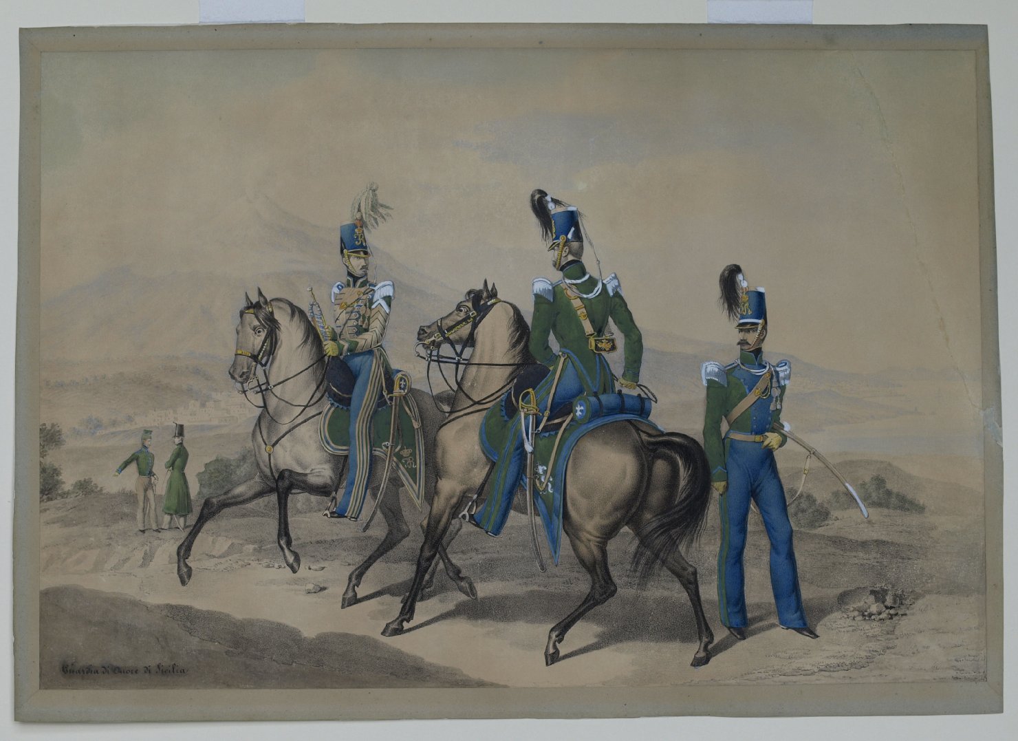 Guardia di Onore di Sicilia, soldati (stampa a colori) di Aloja Gennaro, Morghen Luigi (prima metà sec. XIX)
