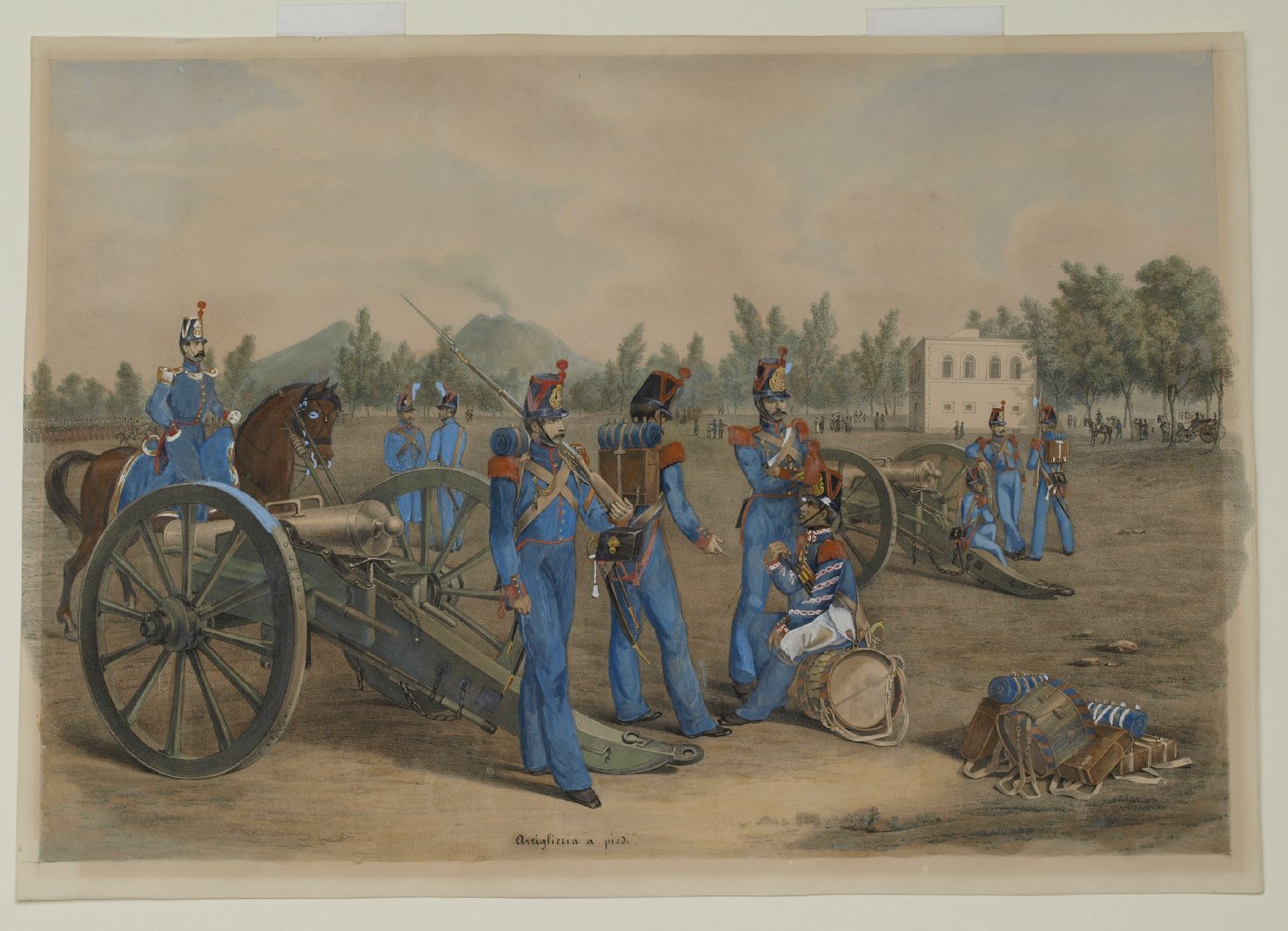 Artiglieria a piedi, militari (stampa a colori) di Aloja Gennaro, Morghen Luigi (prima metà sec. XIX)