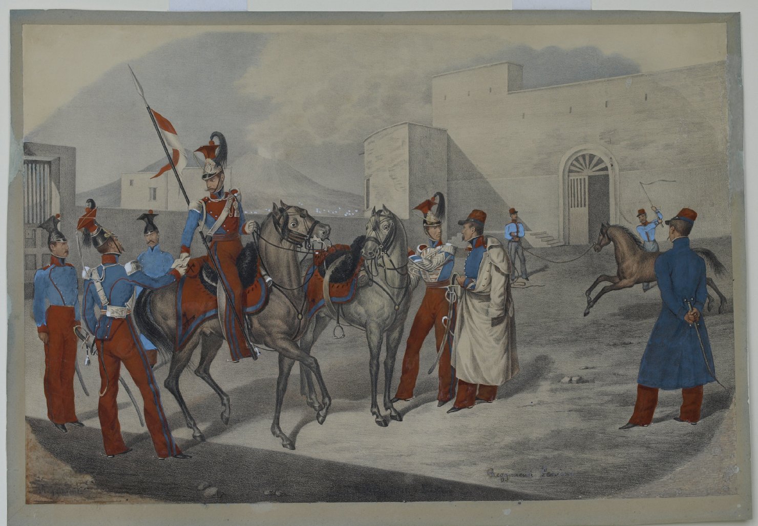 Reggimenti Lancieri, militari (stampa a colori) di Aloja Gennaro, Morghen Luigi (prima metà sec. XIX)