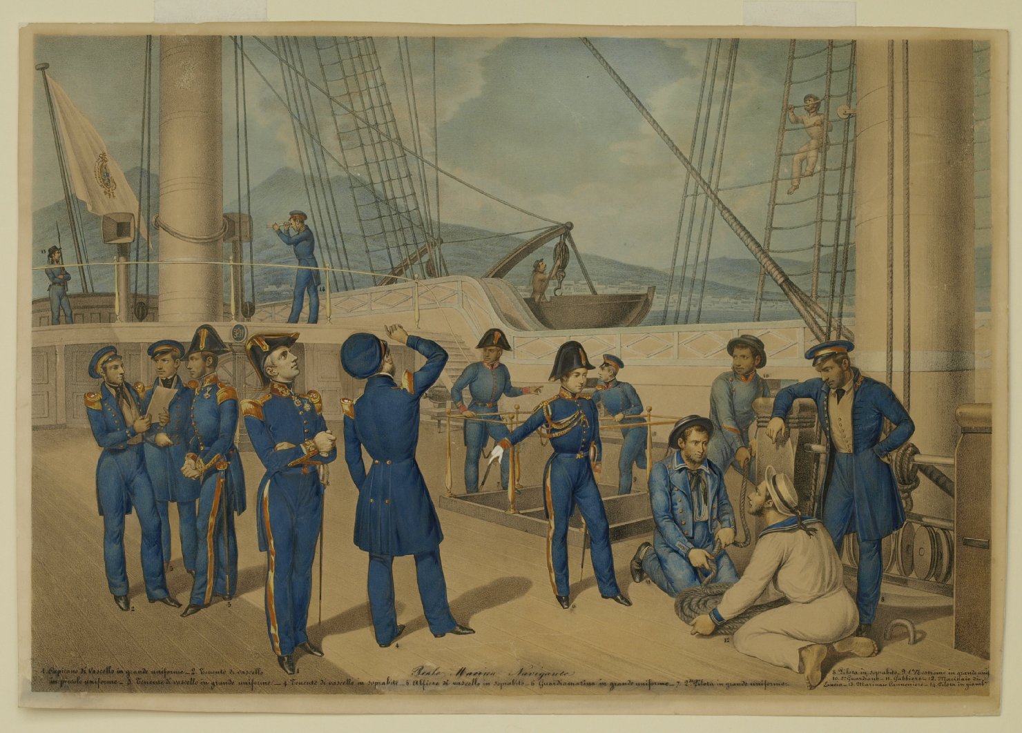 Reale Marina Navigante, militari naviganti (stampa a colori) di Aloja Gennaro, Morghen Luigi (prima metà sec. XIX)