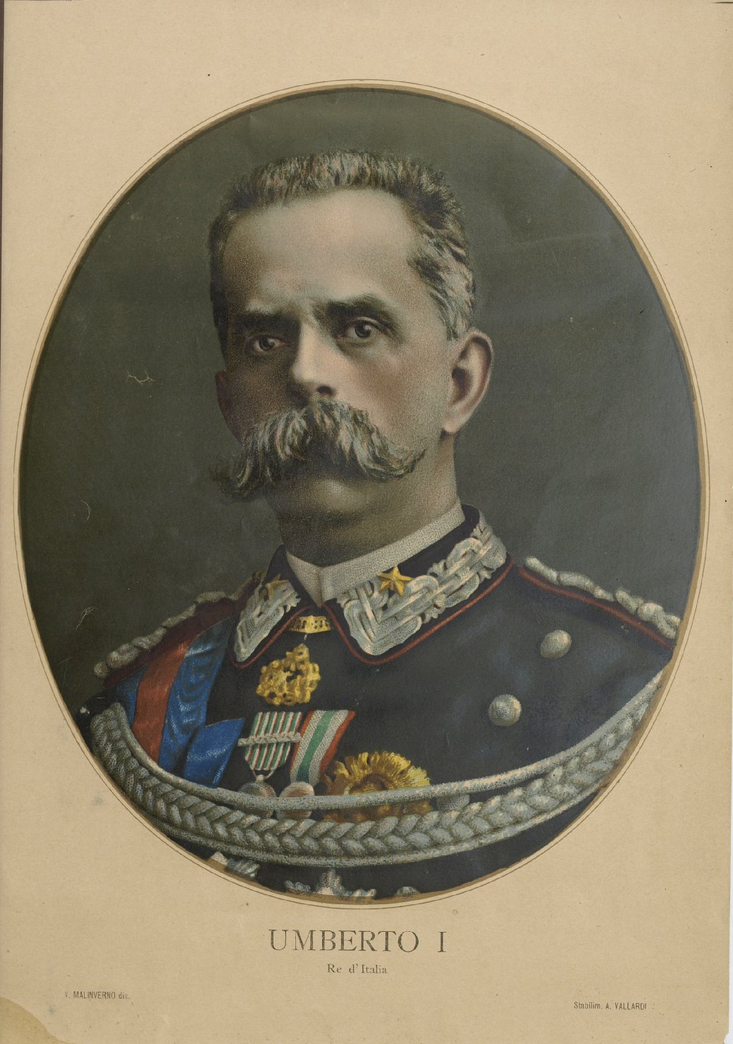 Umberto I di Savoia, ritratto d'uomo (stampa) di Malinverno V (attribuito) (sec. XIX)