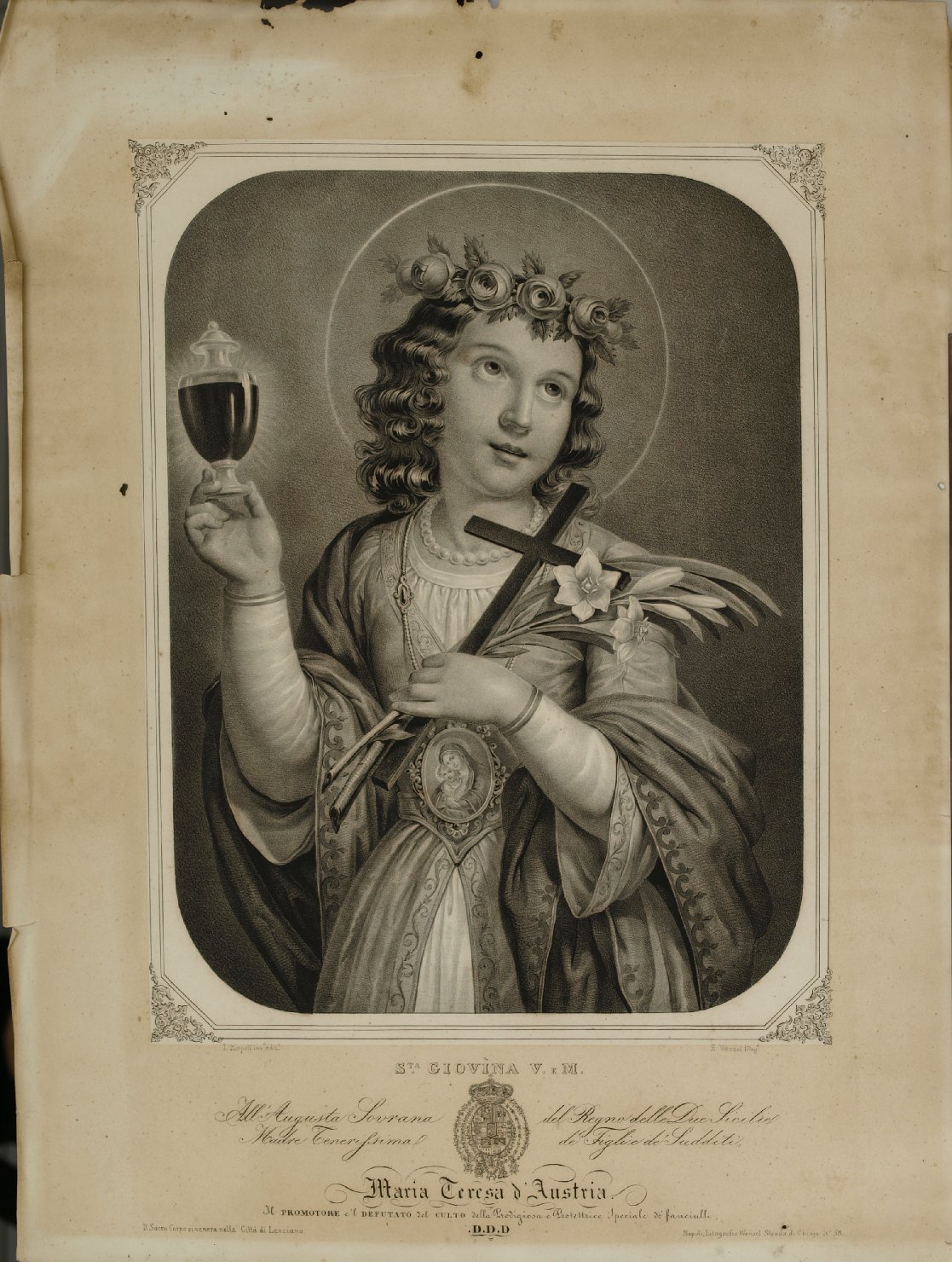 S.ta Giovina V. e M, Ritratto di Santa Giovina Vergine e Martire (stampa) di Rispoli L (attribuito), Wenzel Francesco (attribuito) (prima metà sec. XIX)