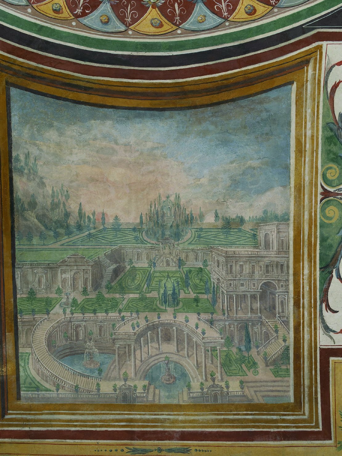 veduta di un palazzo (dipinto, elemento d'insieme) di Pussè Agostino (e aiuti) (primo quarto sec. XVII)