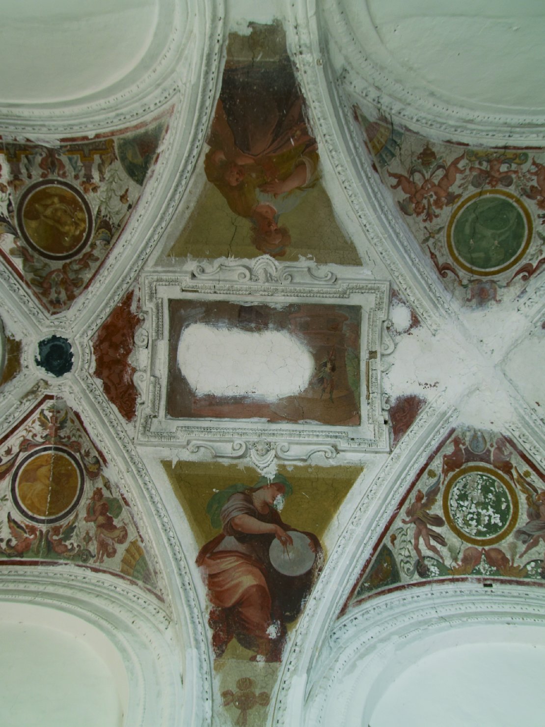 Michol aiuta David a fuggire dal palazzo di Saul (soffitto dipinto, frammento) di Bellisario Corenzio (cerchia), Spallucci Camillo, Pussè Agostino (primo quarto sec. XVII)