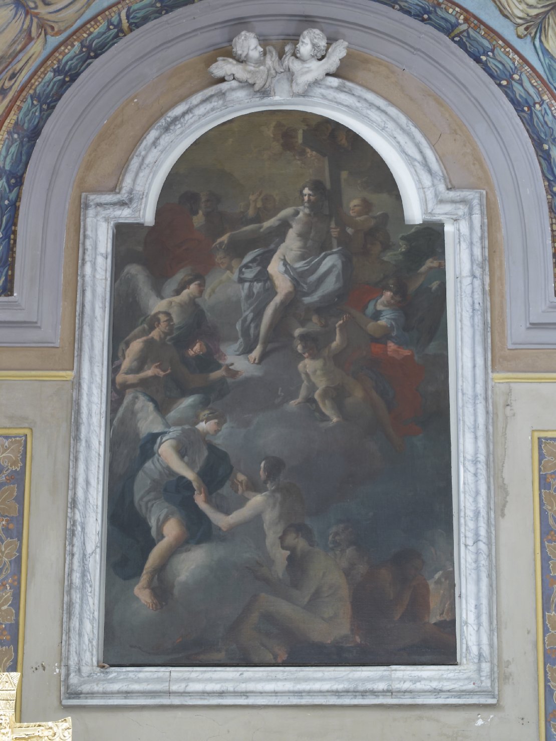 Cristo crocifisso e anime del purgatorio (dipinto, opera isolata) di Mondo Domenico (attribuito) (seconda metà sec. XVIII)