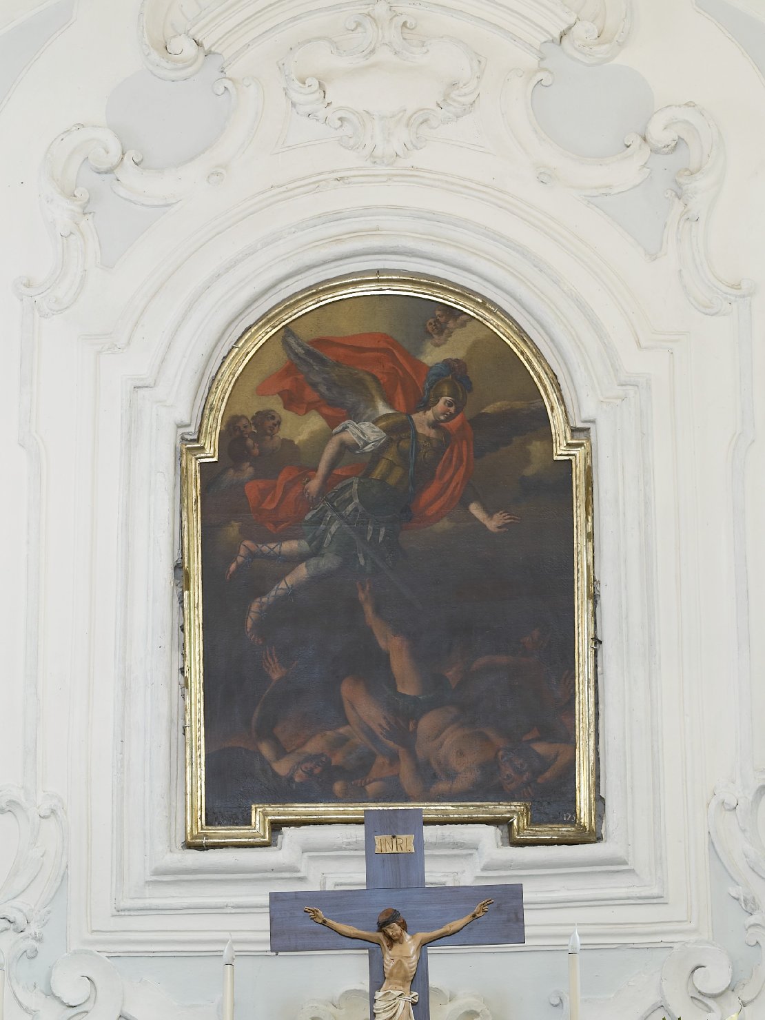 San Michele Arcangelo combatte Satana (dipinto, opera isolata) - ambito campano (seconda metà sec. XVIII)