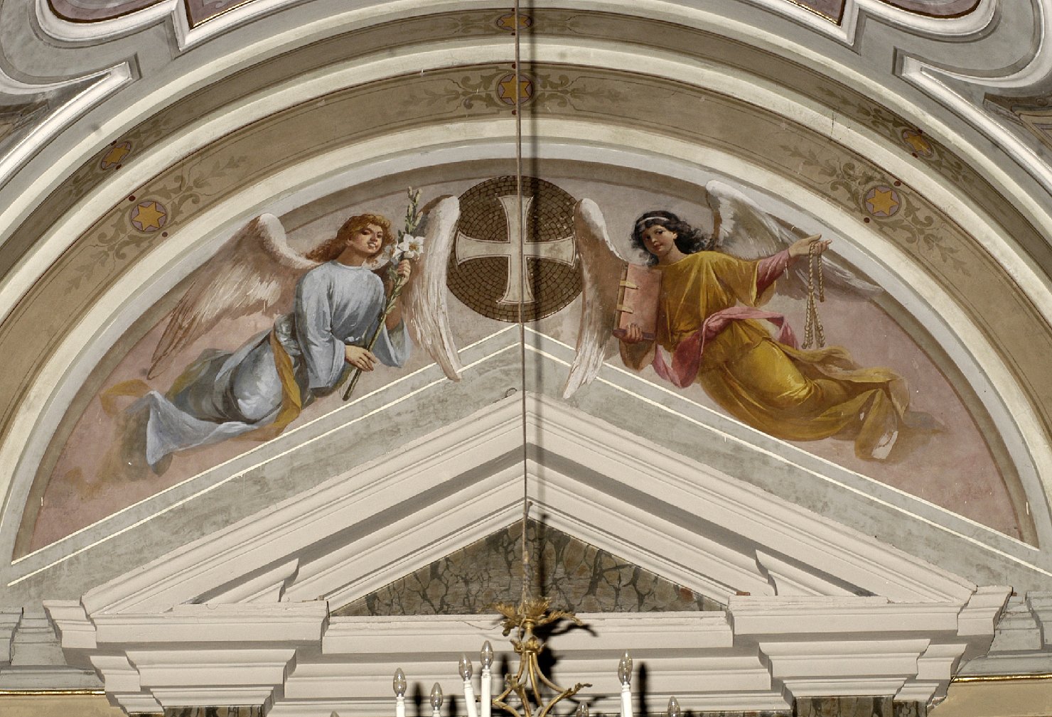 Personaggi: Due angeli, uno con un giglio e l'altro con cilicio (dipinto, opera isolata) - ambito campano (sec. XIX)