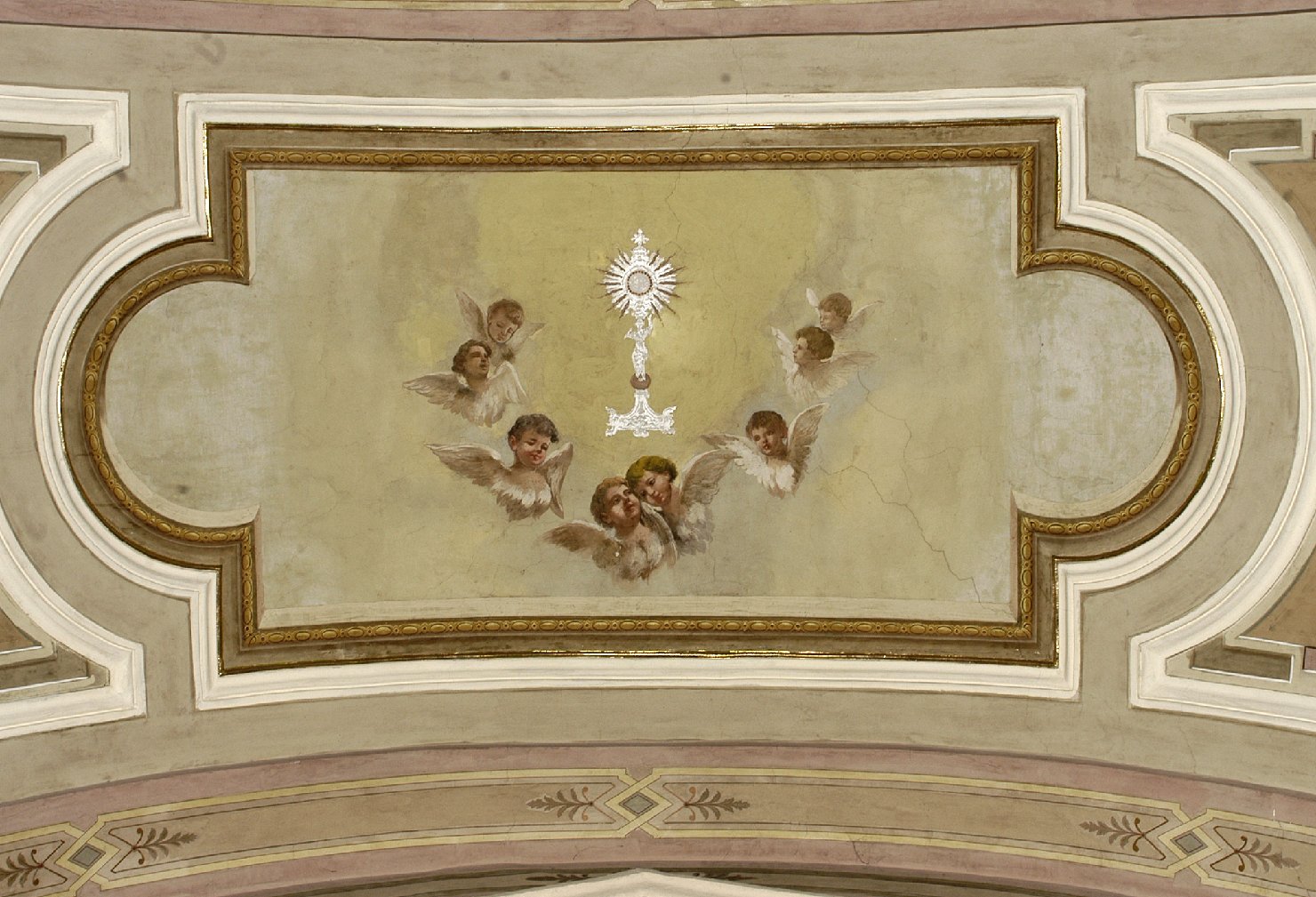 Personaggi: Cherubini in cerchio attorno un ustensorio (dipinto, opera isolata) - ambito campano (sec. XIX)