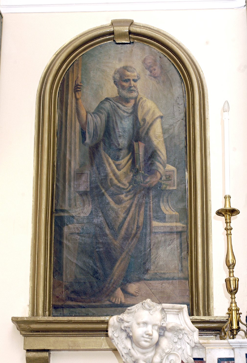 Cristo consegna la legge a San Pietro e San Paolo (dipinto, coppia) di Busacca Pasquale (prima metà sec. XX)