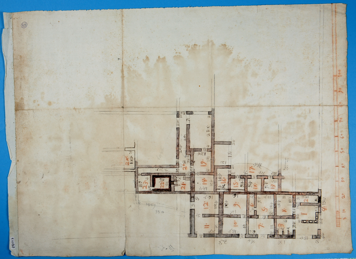 planimetria di insula pompeiana (disegno) - ambito napoletano (seconda metà sec. XVIII)