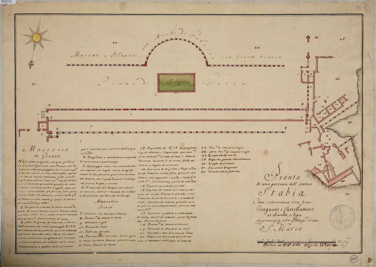 planimetria villa del Pastore a Stabia (disegno) di Weber Carlo (terzo quarto sec. XVIII)