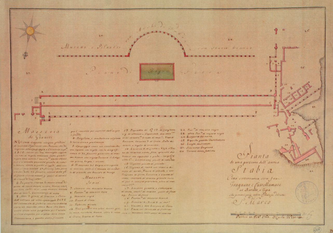 planimetria villa del Pastore a Stabia (disegno) di Weber Carlo (terzo quarto sec. XVIII)