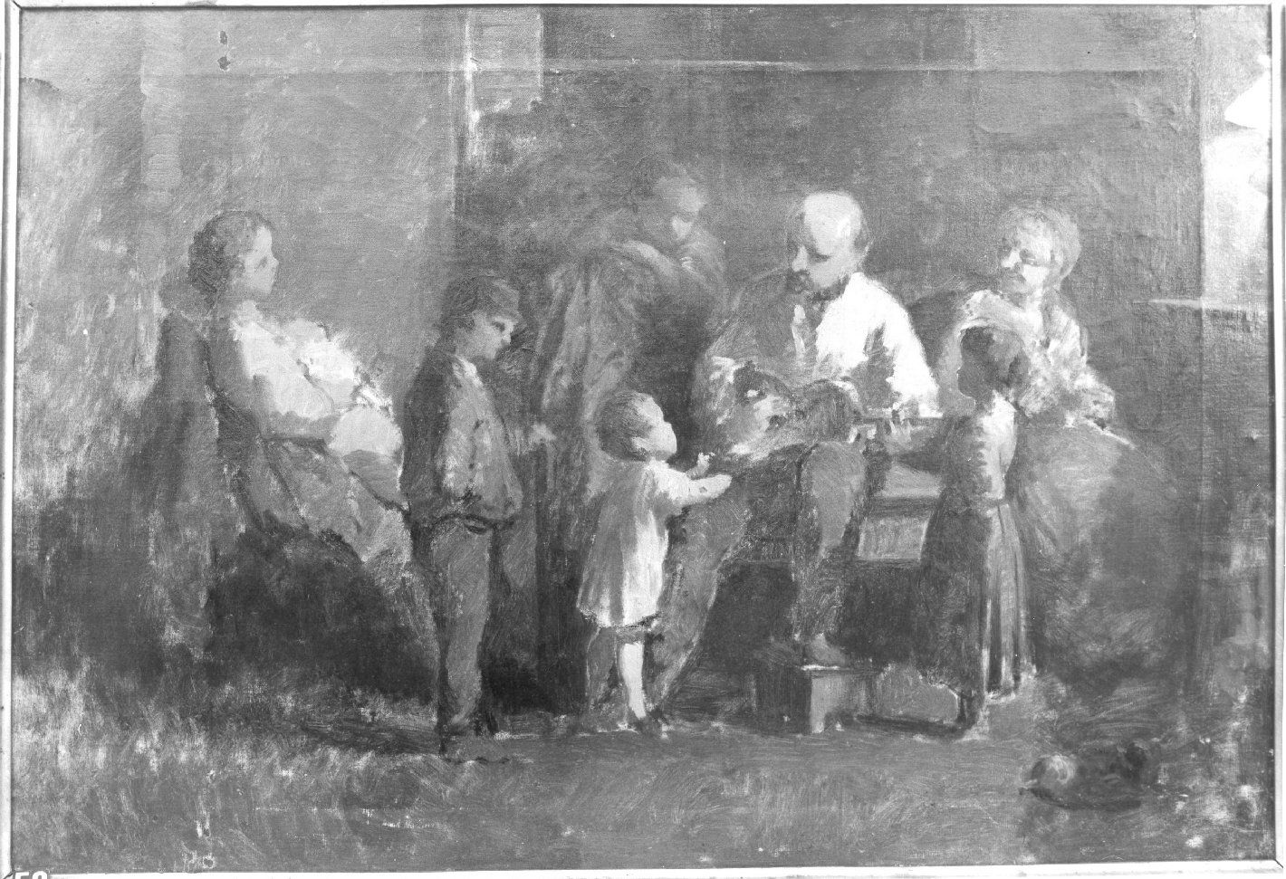scena familiare (dipinto) di Lenzi Michele (attribuito) (seconda metà sec. XIX)