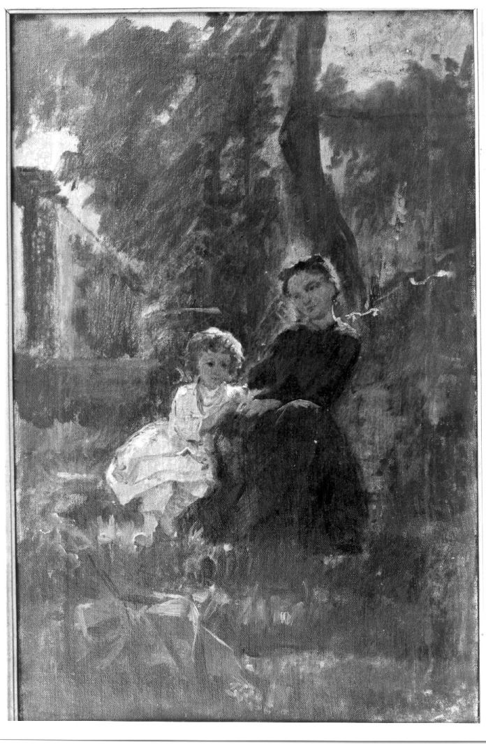 madre che gioca con il piccolo (dipinto) di Lenzi Michele (attribuito) (seconda metà sec. XIX)