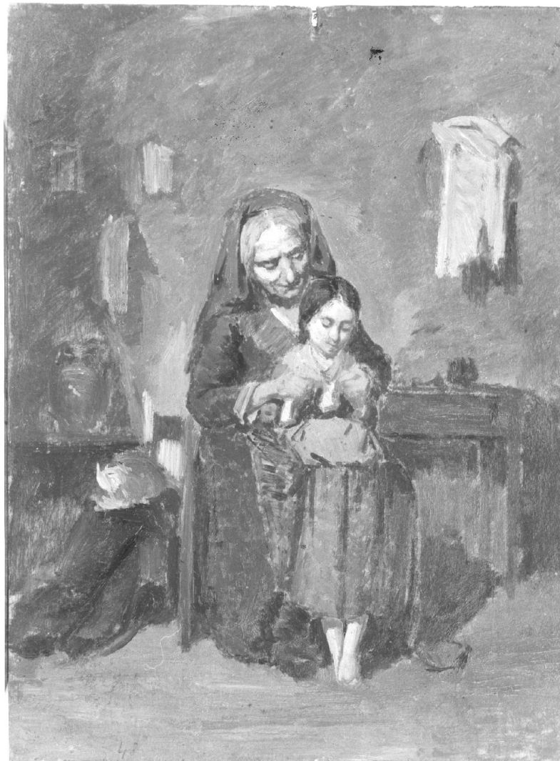 vecchia con bambina (dipinto) di Lenzi Michele (attribuito) (seconda metà sec. XIX)