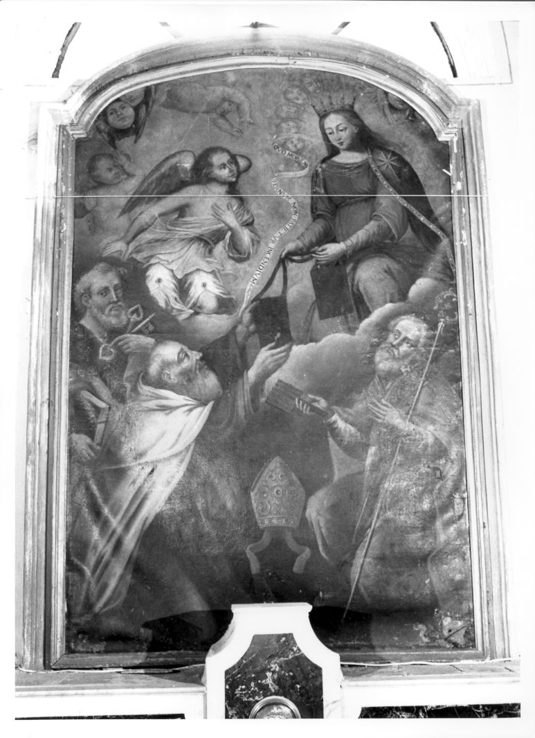 San Simone Stock riceve dalla Madonna lo scapolare (dipinto) - ambito salernitano (fine/inizio secc. XVI/ XVII)