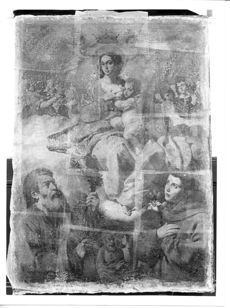 Madonna con personaggi che implorano il suo aiuto (dipinto) di Solimena Francesco detto Abate Ciccio (cerchia) (fine sec. XVII)