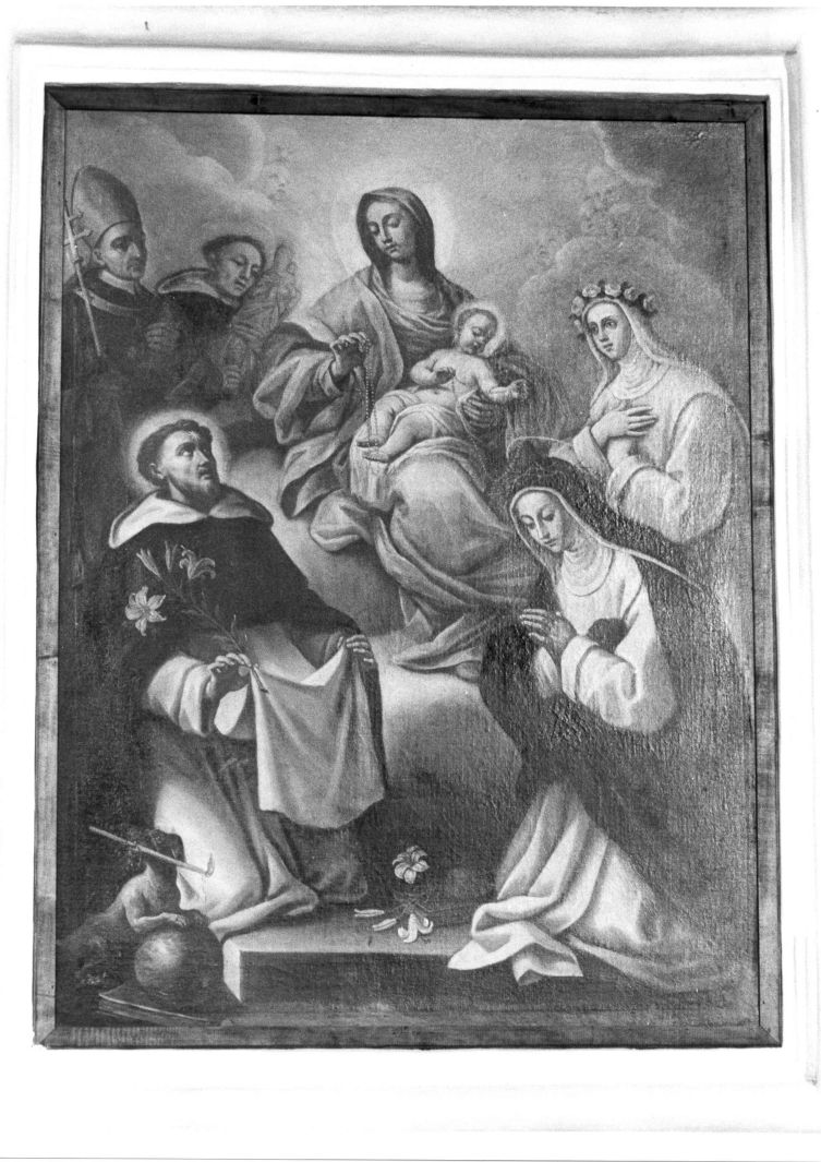 Madonna del Rosario con San Domenico, Santa Caterina da Siena, Santa Rosa da Lima, Santi Domenicani (pala d'altare) - ambito Italia meridionale (sec. XVIII)