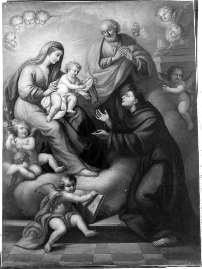 Sacra Famiglia con San Antonio da Padova in adorazione (dipinto) - ambito campano (sec. XVIII)