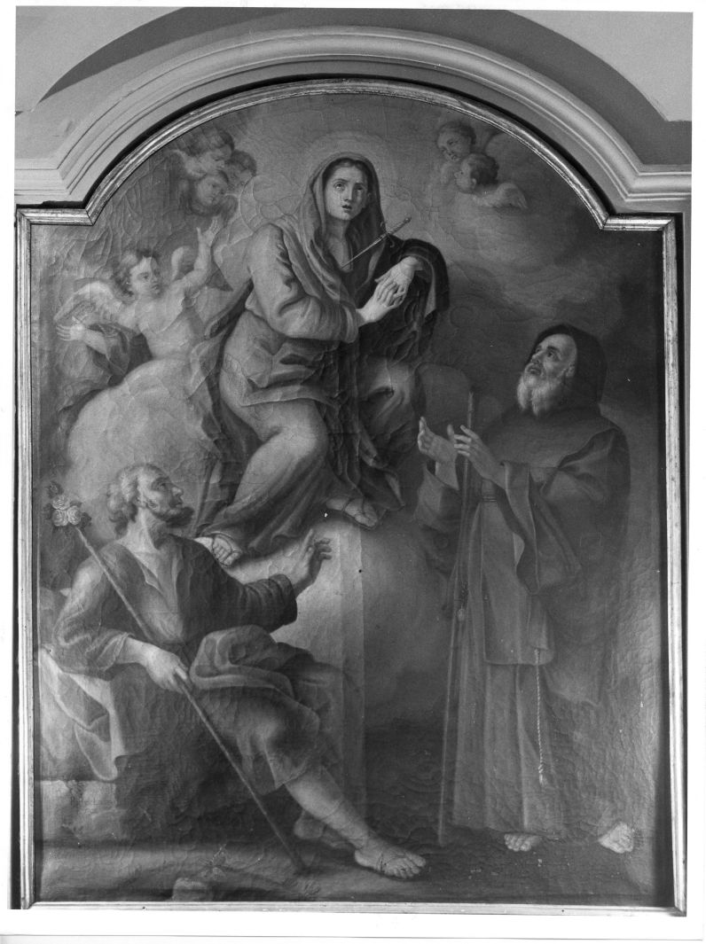 Madonna Addolorata con San Giuseppe e San Francesco di Paola (dipinto) di Rachele Luciano (sec. XVIII)