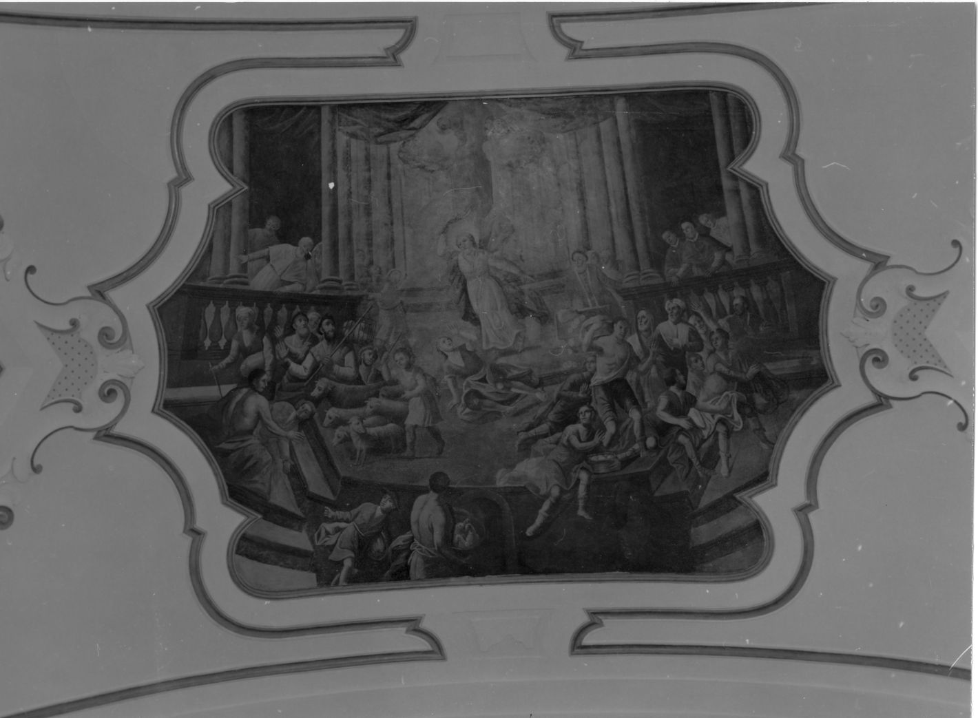 Cristo caccia i mercanti dal tempio (dipinto, elemento d'insieme) di Rubini Pietro (attribuito) (seconda metà sec. XVIII)