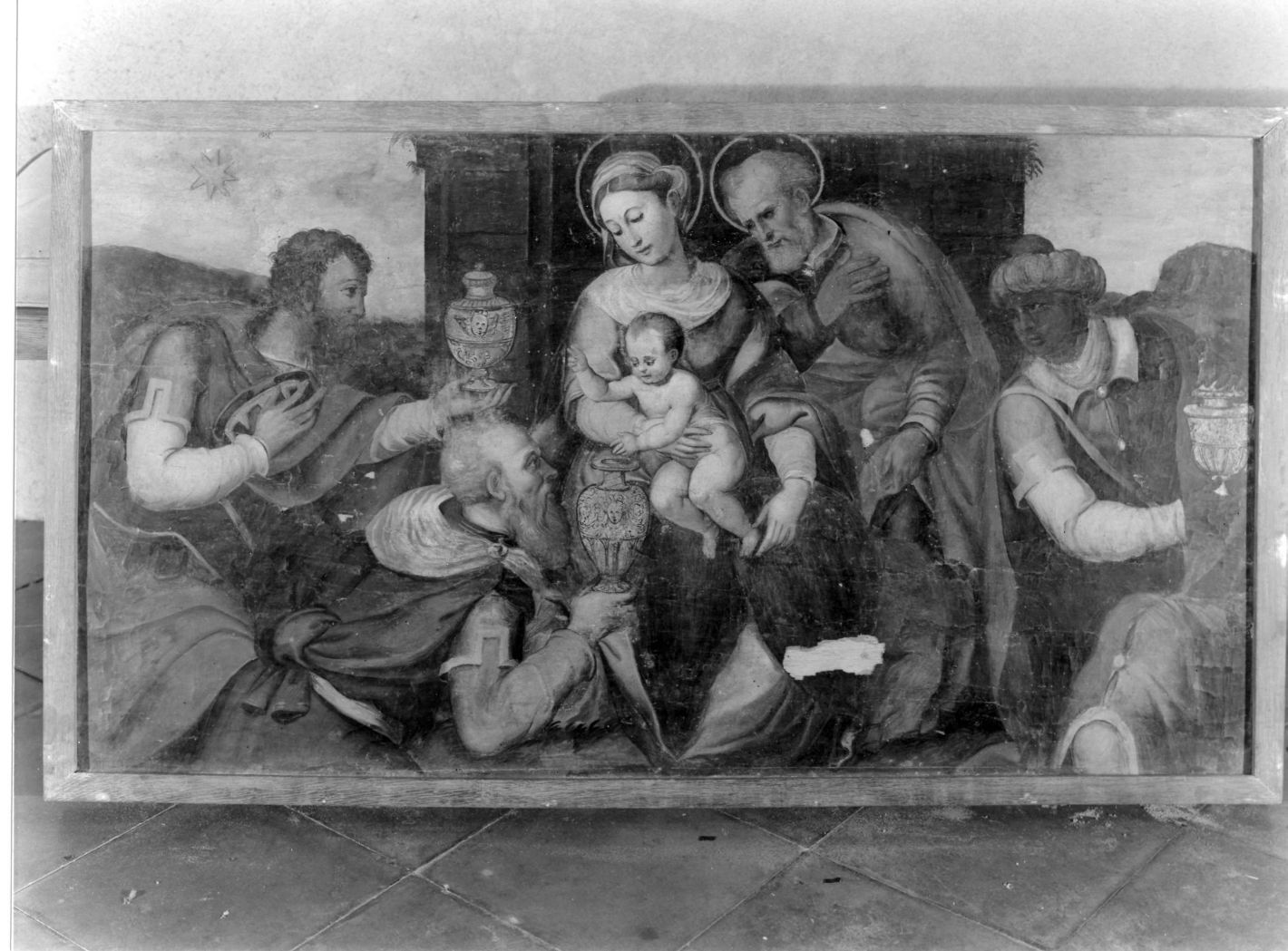 adorazione dei Re Magi (dipinto) di Ramarino Girolamo detto Girolamo da Salerno (bottega) (metà sec. XVI)