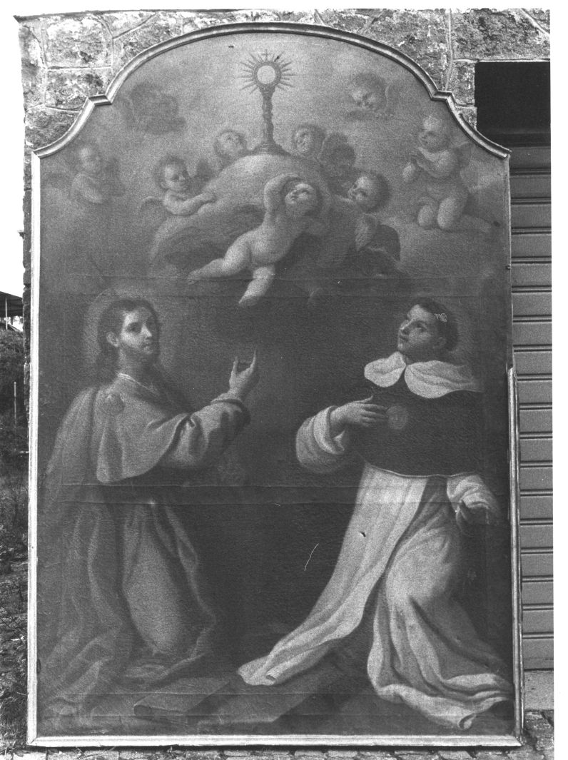 San Tommaso d'Aquino e San Giacomo il Maggiore in adorazione dell'Eucaristia (dipinto, opera isolata) di Sarnelli Antonio (secondo quarto sec. XVIII)