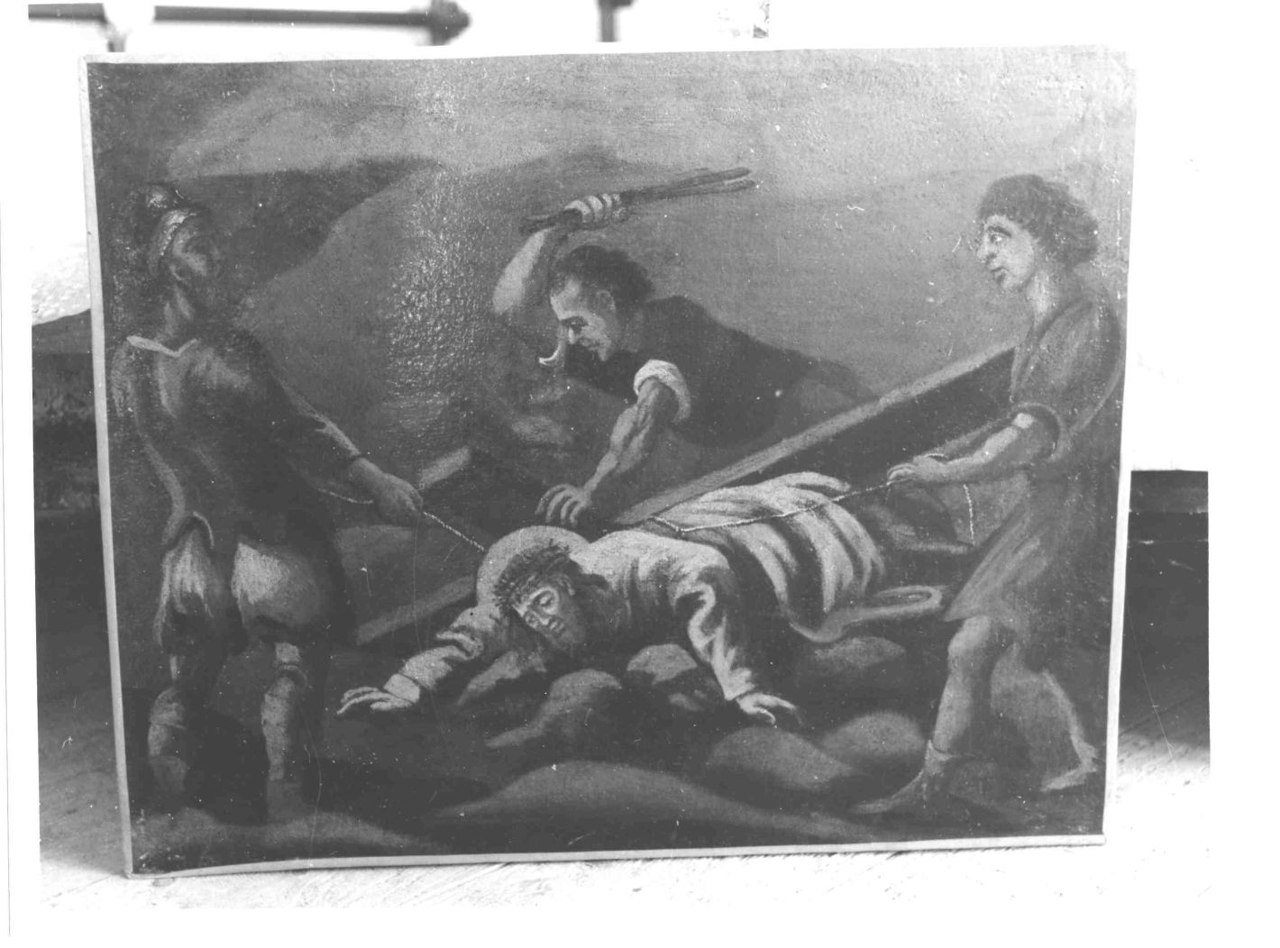 stazione III: Gesù cade sotto la croce la prima volta (dipinto, elemento d'insieme) - ambito campano (sec. XVIII)