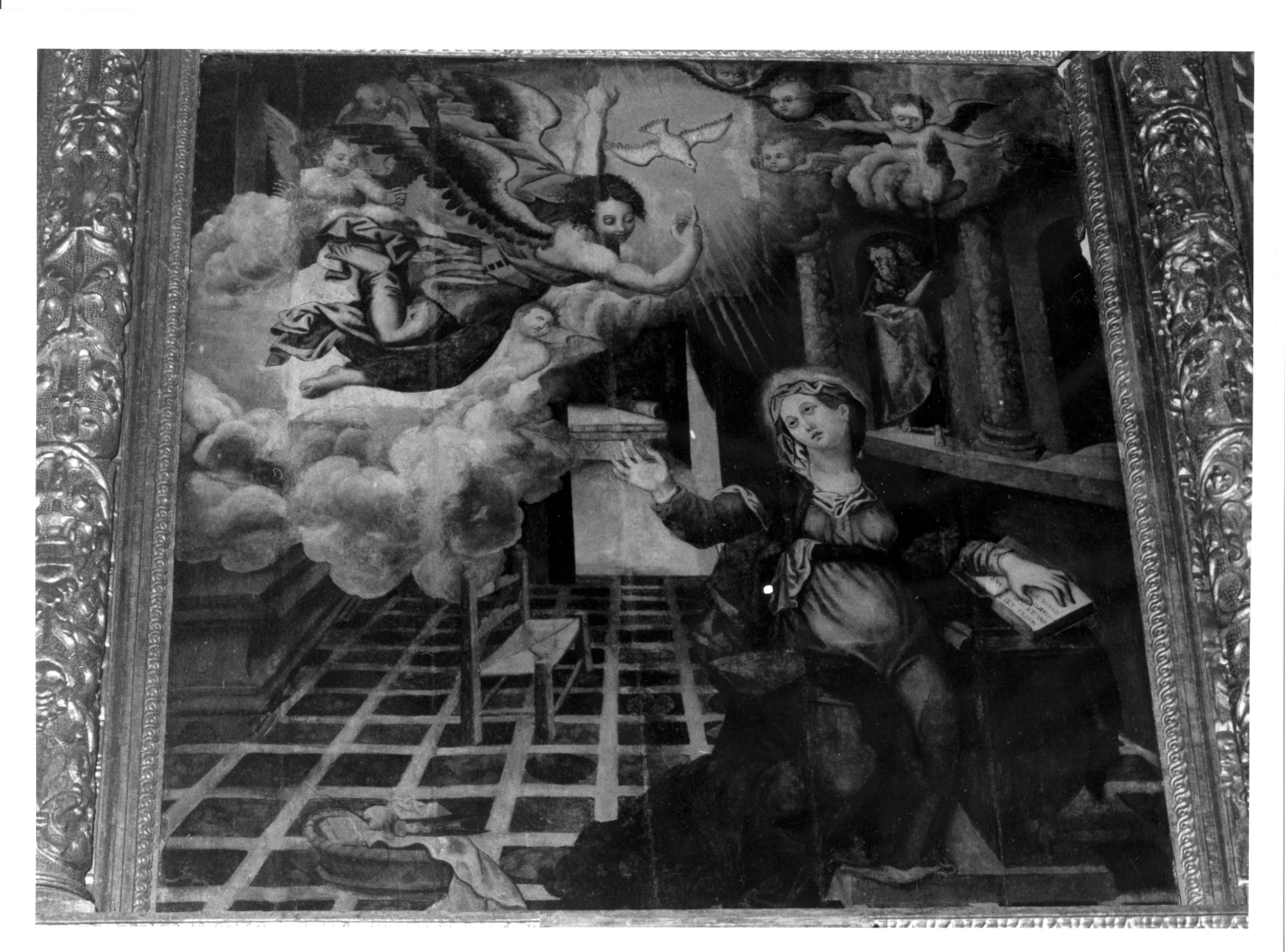 Annunciazione (dipinto, elemento d'insieme) di Siciliano Girolamo (attribuito) (sec. XVI)