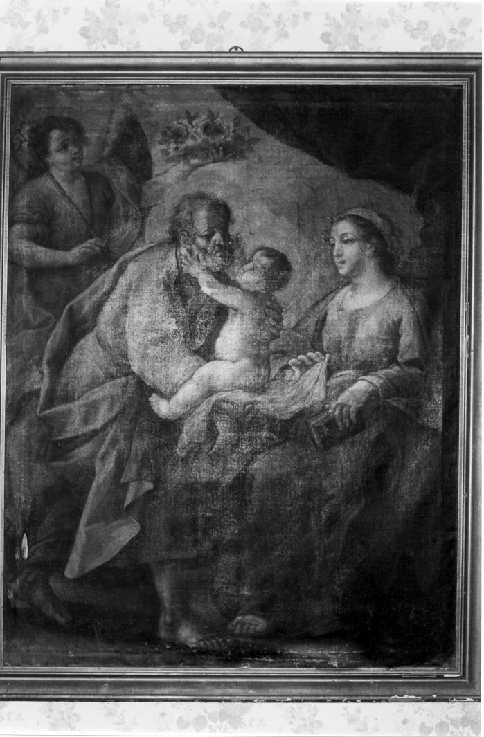Sacra Famiglia con angelo (dipinto) di Solimena Angelo (cerchia) (sec. XVIII)
