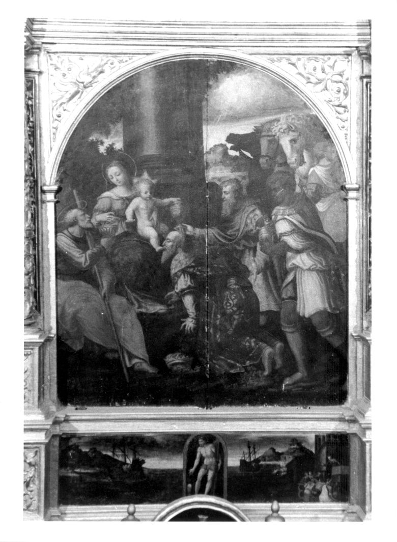 adorazione dei Re Magi (scomparto di polittico, elemento d'insieme) di Cardisco Marco detto Marco Calabrese (attribuito) (prima metà sec. XVI)