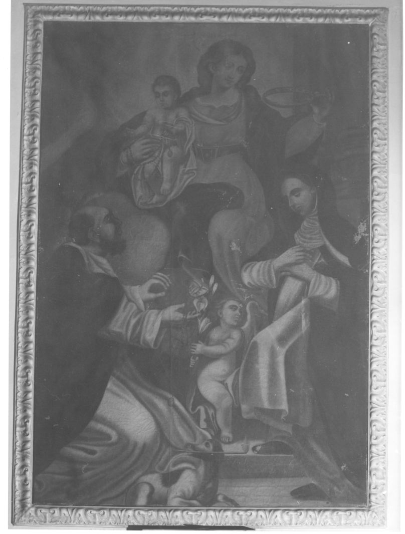 Madonna del Rosario con Bambino e Santi (dipinto) - bottega campana (sec. XIX)