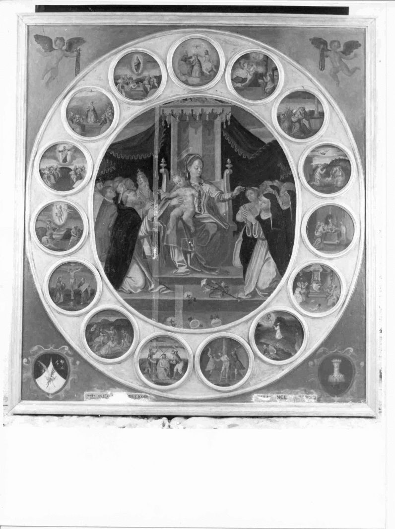 Madonna del Rosario con Santi domenicani e misteri del rosario (dipinto) di Caldara Polidoro detto Polidoro da Caravaggio (scuola) (sec. XVI)