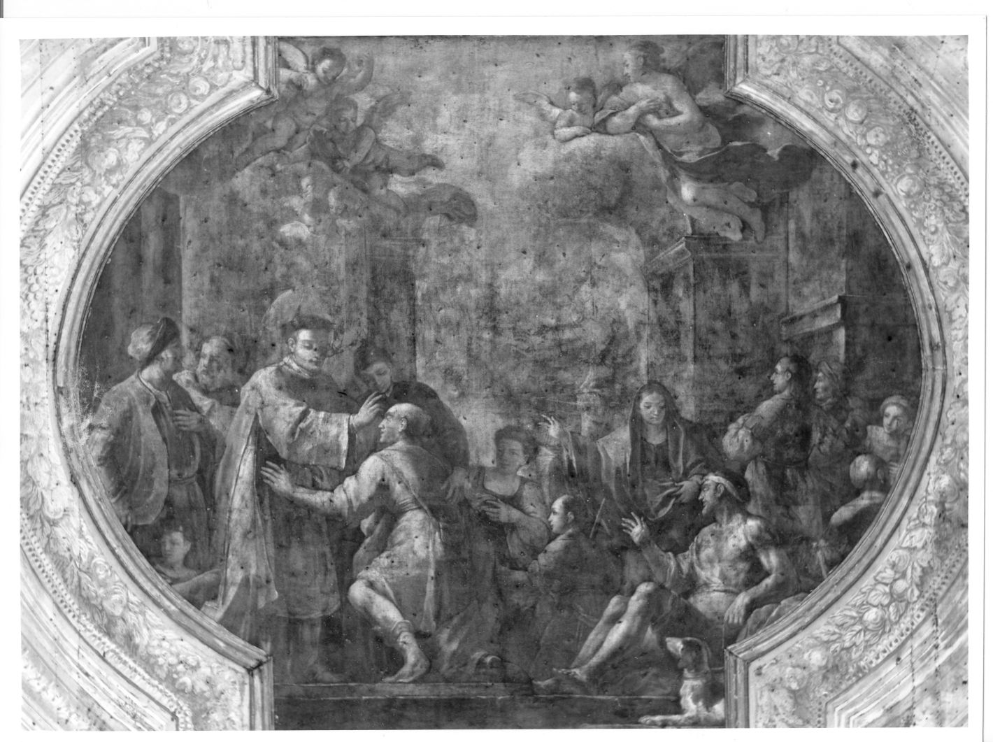 San Lorenzo ridona la vista ad un cieco (dipinto, elemento d'insieme) di Cacciapuoti Nicola (attribuito) (metà sec. XVIII)